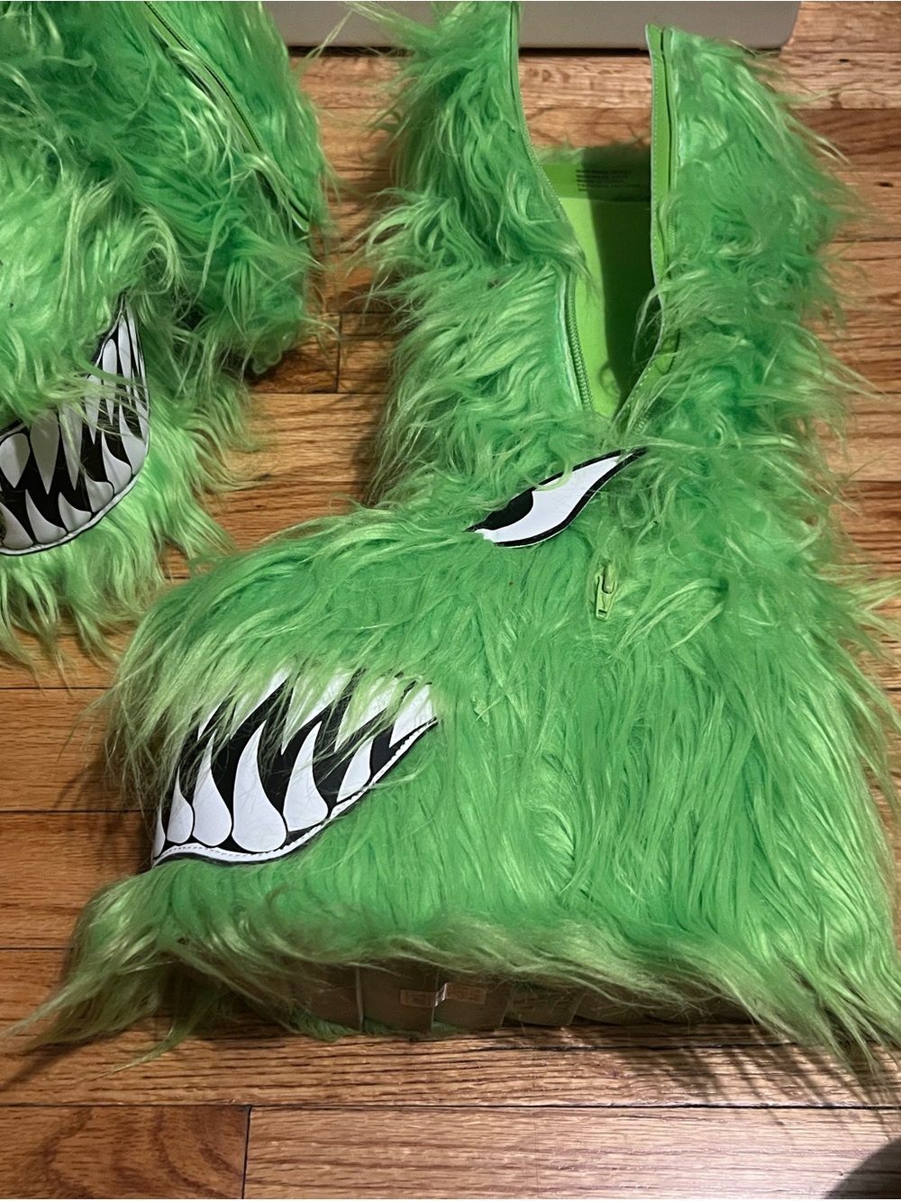 Fluffy Green Monster Platform Boots, size 6